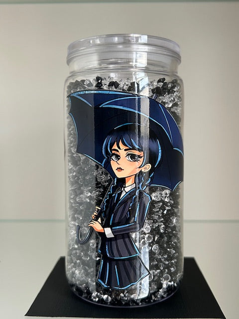 Goth Girl Snow Globe Tumbler - 16oz Diamond Filled Cup