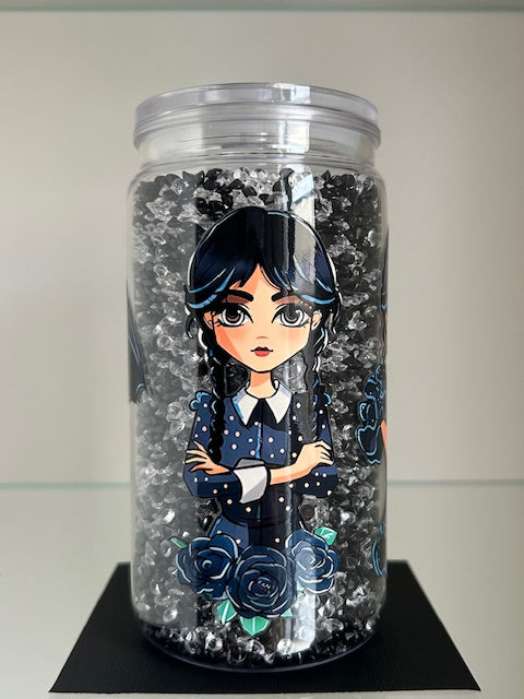Goth Girl Snow Globe Tumbler - 16oz Diamond Filled Cup