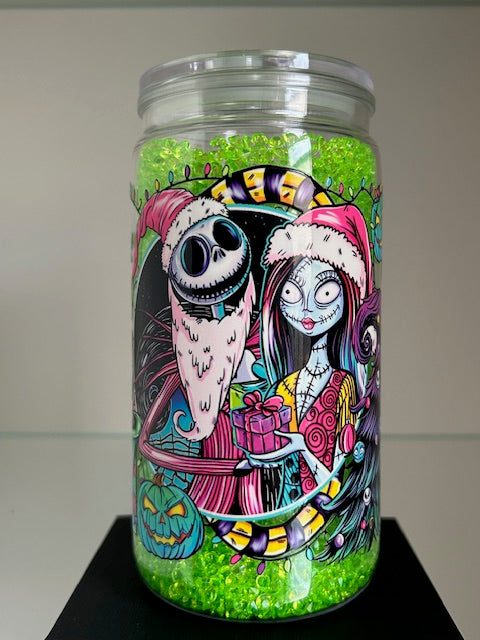 Spooky Romance Snow Globe Tumbler - 16oz Diamond Filled Cup