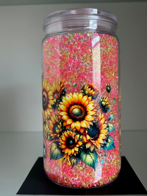 Baby Highland Cow Sun Flowers Snow Globe Tumbler - 16oz Diamond Filled Cup