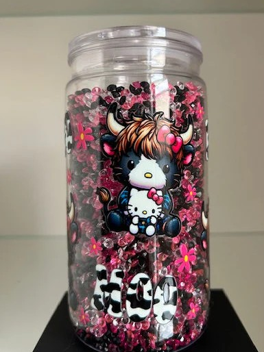 Baby Highland Cow Moo Snow Globe Tumbler - 16oz Diamond Filled Cup