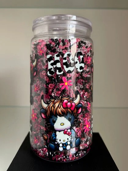 Baby Highland Cow Moo Snow Globe Tumbler - 16oz Diamond Filled Cup